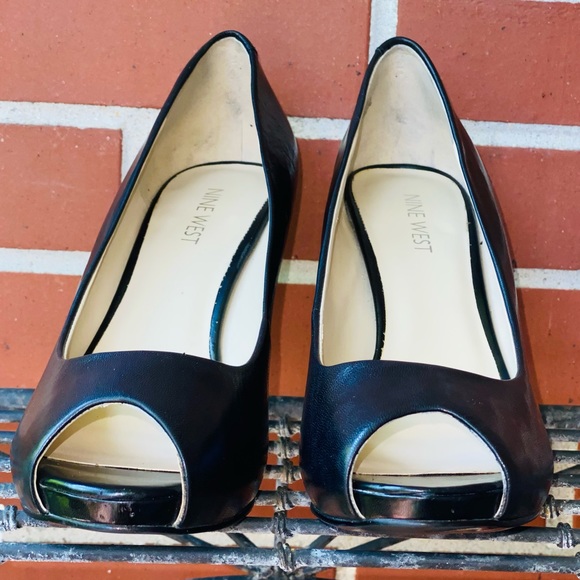 NINE WEST | Genuine Leather | KELSYO| Black Stiletto Peep Toe Heels - Picture 3 of 6